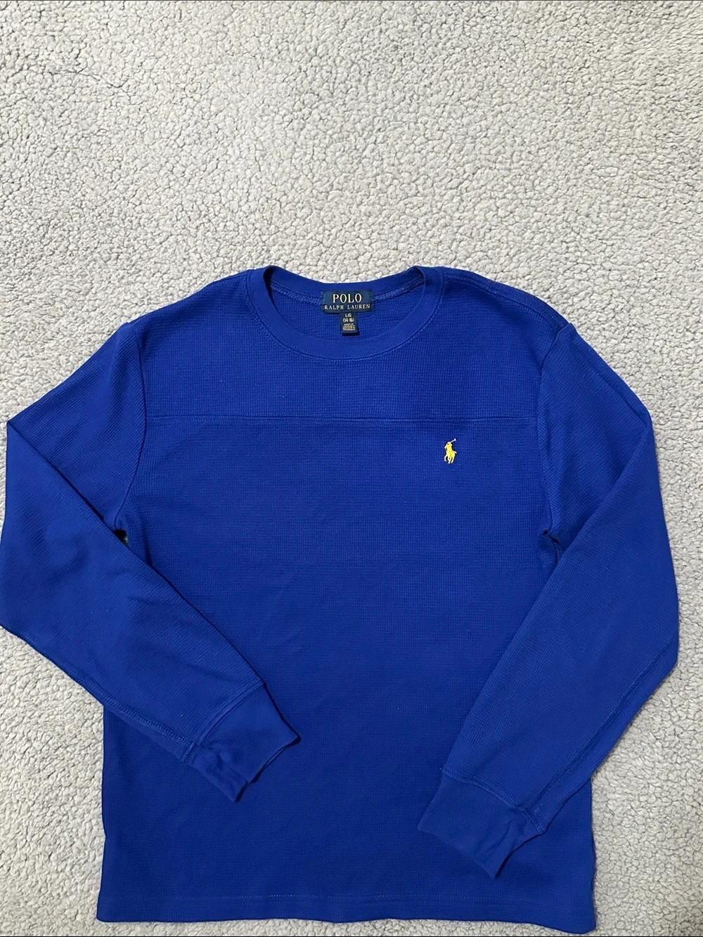 Polo Ralph Lauren Boys Blue Waffle Knit Long Sleeve Shirt Size L 14-16